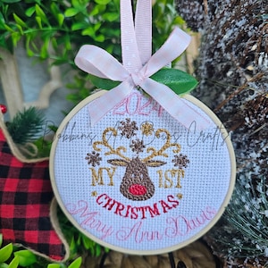 Baby First  Christmas Ornament, Embroidery Hoop Ornament,  Keepsake Ornament, Embroidered Christmas Gift, Gift for Baby, Tree Decorations