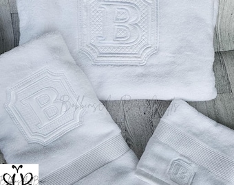Embossed Monogram Hand Towel,  Personalized Gift, Personalized Towel Set, Bath Towel Set, Embroidered Monogram Towel, Home Decor