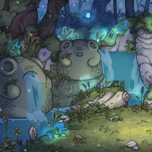 Arrière-plan de Vtuber, forêt magique animée Arrière-plan de vtuber, ressource animée de Vtuber, forêt magique d'arrière-plan, Grenouilles mignonnes, fond vert