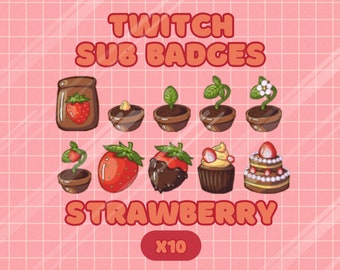 Cute Strawberry Twitch Sub Badges, Channel Points Icons