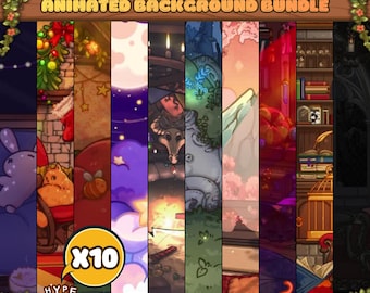 Bundle d'arrière-plans animés – 10 arrière-plans pour streamer et VTuber | Cosy, Lofi, Celestial, Fantasy, Thèmes gothiques | Design haut de gamme fabriqué à la main