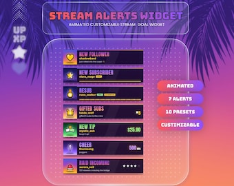 Twitch Neon Coast Alerts Widget | Animated Retro StreamElements Overlay | Instant Download