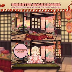Kawaii Japanese Vtuber background - cute animated pink background, vruber asset, animated sakura stream background, cozy japanese room