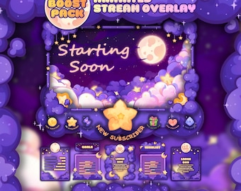 Pack d'incrustations de flux animés - Champ d'étoiles de la galaxie : thème violet douillet