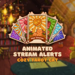 Animierte Twitch Alarme Set - süsses Tarot Katzen Stream Alarme Bündel | Cozy Pack für New Follower, Spende, Raid, Cheer | Kawaii Twitch Overlay