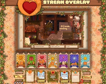 Superposition de flux animé - Pack Cosy Cats Boost : alertes de flux, écrans, arrière-plan vTuber, panneaux et bannière Twitch, transition