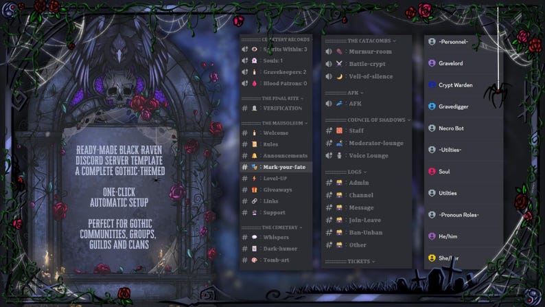 Dark Gothic Discord Server Template | Pre-made Black Raven Template ...
