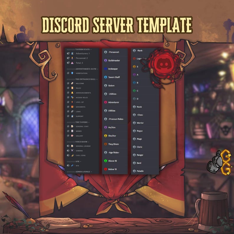 Modèle de serveur Discord Fantasy Tavern | Modèle RPG préfabriqué | Jeu de rôle médiéval | Communauté de joueurs | Livraison instantanée image 1