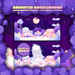 Fundo para Vtuber - Fundo celestial animado para Vtuber, recurso para Vtuber, fundo animado para transmissão, Sala Galáctica Aconchegante