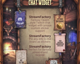 Widget de discussion Twitch – Panneau d'annonces d'une taverne médiévale fantastique + Stickers personnalisés