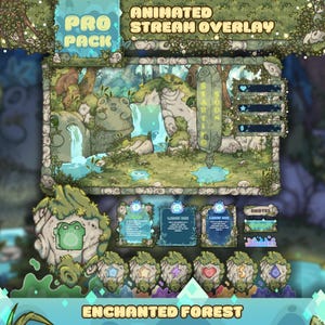 Twitch overlay package Enchanted forest stream overlay magic forest Animated twitch overlays bundle Green stream pack
