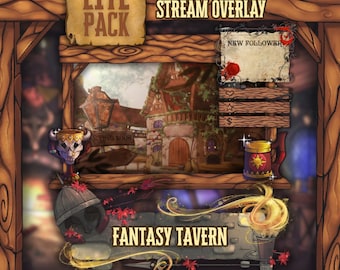 Superposition de flux animés - Package Fantasy Medieval Tavern Lite : alertes, écrans, panneaux et bannière Twitch (Dnd, RPG, Fantasy, superposition de dragon)