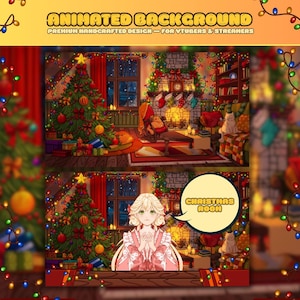 Kerst Vtuber-achtergrond - schattige geanimeerde vtuber-achtergrond vruber-item geanimeerde stream achtergrond gezellige kamer Kerststream decoratie