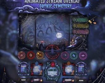 Pack de superpositions de flux animés cimetière gothique sombre | Twitch et VTuber | Superposition OBS