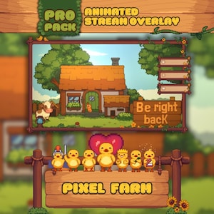 Pixel Farm Twitch Overlay Bundle – Cozy Duck Stream Pack – Animated Twitch Overlays for VTubers & Streamers