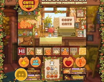 Cozy Cats Discord Pack | Pre-Made Cute Aesthetic Decoration | Discord Emotes | Discord Banner | Discord Panels