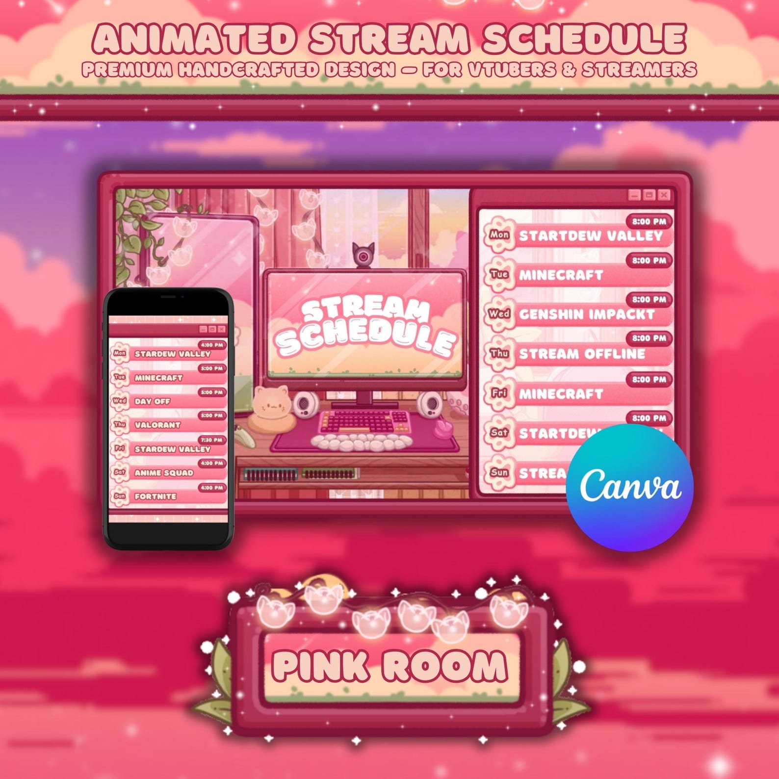 Stream Schedule: Cozy Cat Twitch Schedule Template, Vtuber Schedule ...