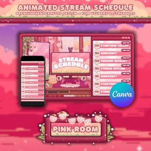 Streamschema: Cosy Cat twitch-schemasjabloon, vtuber-schema roze, geanimeerd twitch-schema rood, geanimeerd streamschema roze