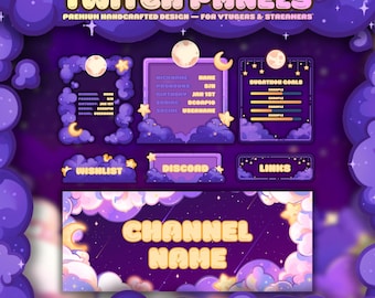 Panneaux Twitch Panneaux Galaxy stream Violet Cosy Celestial bannières Twitch éléments décoratifs du modèle de toile de la chaîne Twitch