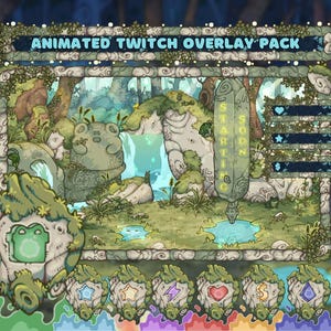 Twitch overlay package Enchanted forest stream overlay magic forest Animated twitch overlays bundle Green stream pack