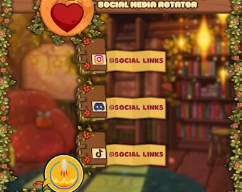 Animated Book Social Media Widget for Cozy Stream Overlay (StreamElements)