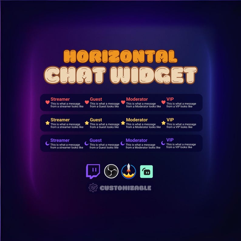 Horizontal Twitch Chat Widget - fully customizable in StreamElements image 1