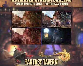 Animated Stream Screens Pack – Fantasy Medieval Tavern, Starting Soon, Be Right Back, Stream Ending, Currently Offline