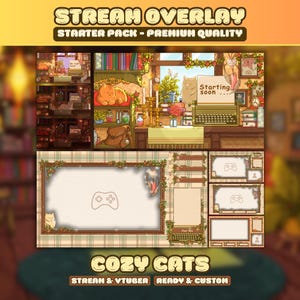 Cozy Cat Stream Overlays – TwitchとYouTube向けVTuberスターターパック、ストリーマー向けのかわいいアニメーション配信設定