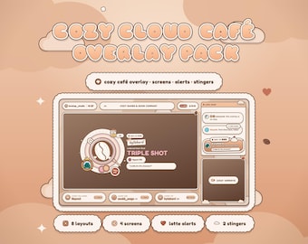 Pakiet nakładek na transmisję strumieniową Cozy Cafe | Ekrany Coffee Twitch, alerty dotyczące latte i stymulatory | StreamElements