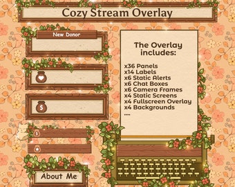 Cozy Stream Overlay, Twhitch Overlay, Youtube Overlay, twitch panels, twitch alerts, twitch package, stream overlays, twitch overlay cozy.