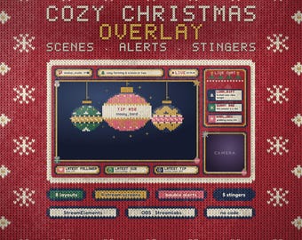 Weihnachtliches Stream-Overlay | Strickpullover-Szenen, Christbaumkugel-Benachrichtigungen & Stinger | Twitch StreamElements