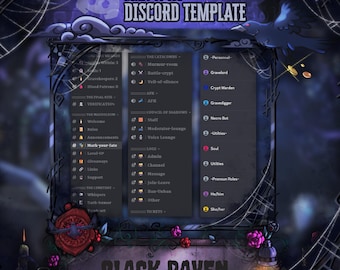 Modèle de serveur Discord gothique sombre | Modèle préfabriqué en forme de corbeau noir | Jeu de rôle gothique | Communauté de joueurs | Livraison instantanée