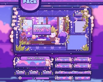 Animated Stream Overlay: cozy overlay, cat stream pack, Cottagecore Overlay Stream Package, Lofi Twitch, stream panels, vtuber overlay