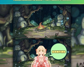 Animated VTuber Background: Cozy Campfire in Enchanted Forest