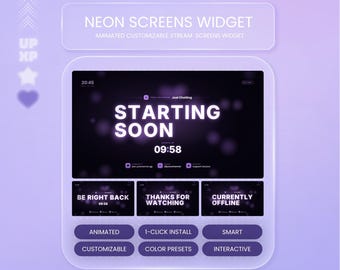 Neon Stream Screens Widget | Animated Starting Soon, BRB, Stream Ending & Thank You | StreamElements