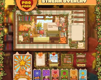 Twitch overlay package Cozy stream overlay Cat twitch panels Animated twitch overlays bundle Yellow stream pack twitch overlay animated