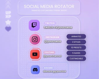 Social Media Rotator Widget | Animated Twitch Overlay | StreamElements Instant Download
