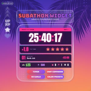 Widget de temporizador de Subathon / Tema retro de la ciudad de Miami / StreamElements, Twitch