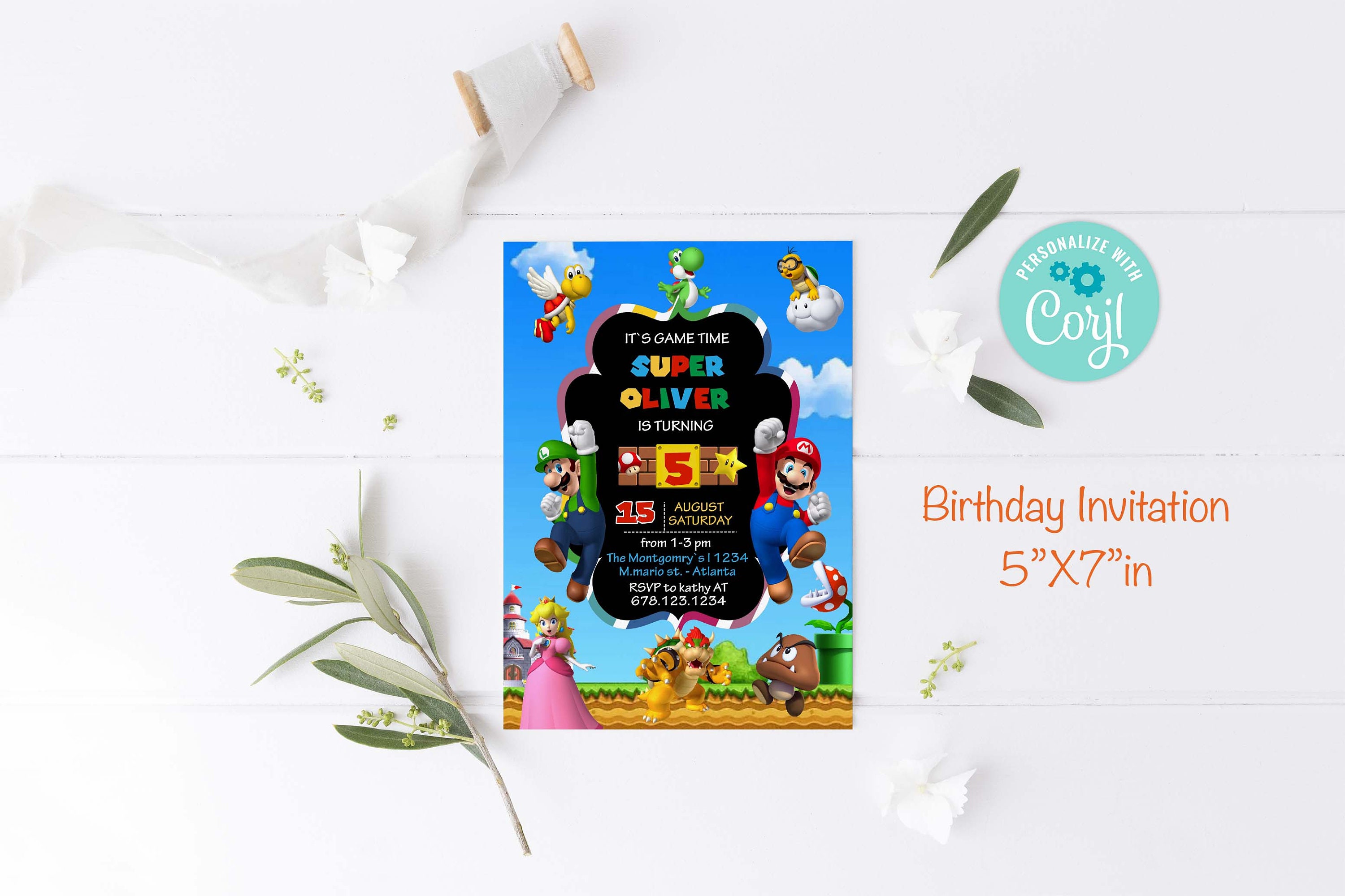 Super Mario Birthday Invitation Birthday Invitation Super Mario