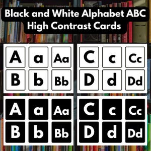 Zwart-wit alfabet-abc-kaarten met hoog contrast – digitale download | Afdrukbare kaarten met hoog contrast | Vroegtijdige geletterdheid en visuele stimulatie