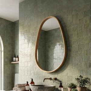 Asymmetrical Pebble Wood Wall Mirror, Solid Oak or Walnut Frame, Bathroom & Hallway Mirror