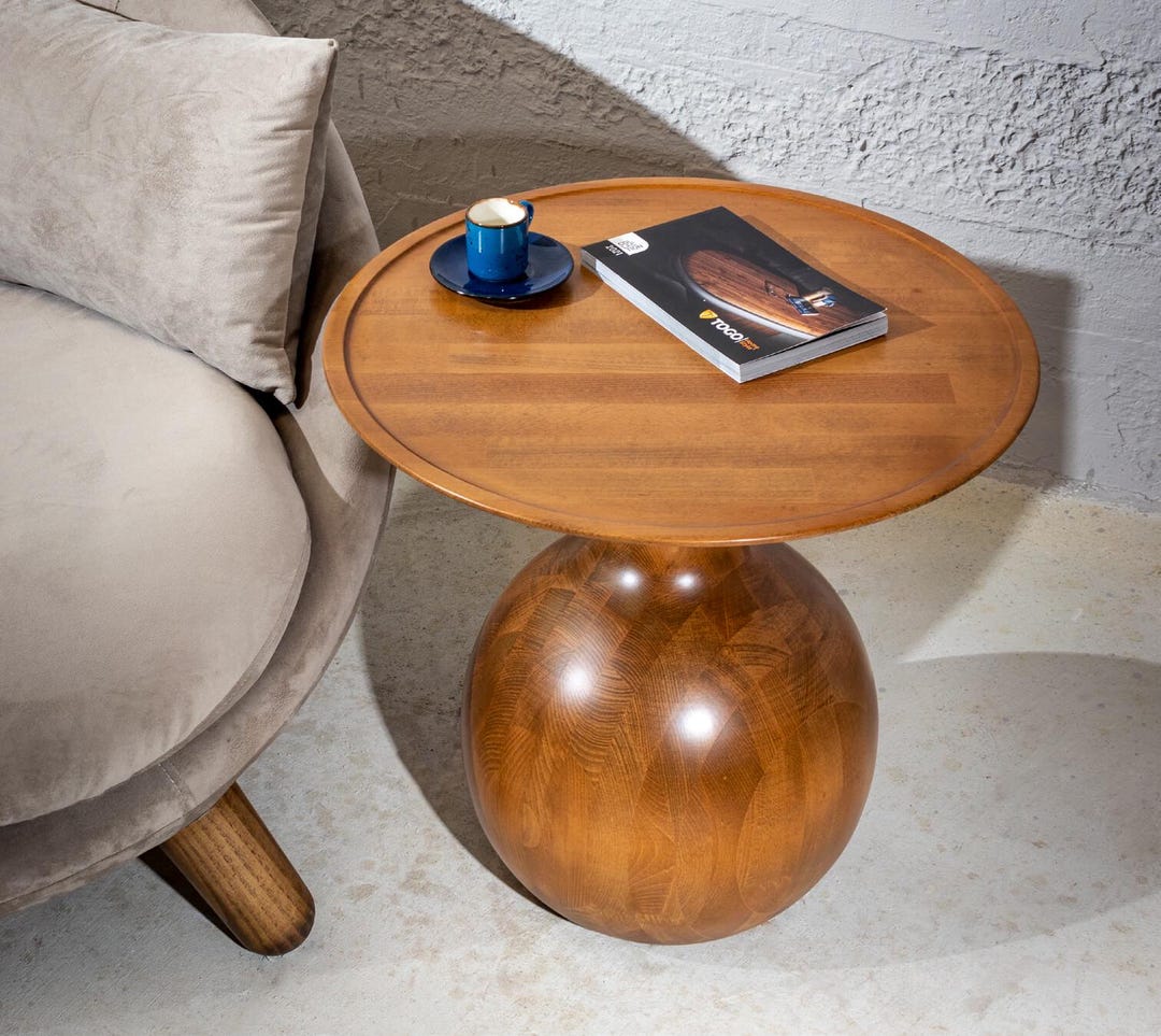 Solid Wood Round Side Table, Handcrafted Mid Century Modern Accent ...