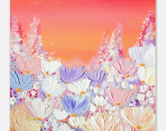 Pastel wildflowers - floral acrylic painting - premium paper poster