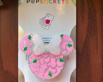 Strawberry Cow Mouse Head phone grip/ Pink Cow Skin phone grip/cute phone grips/glitter grips/phone grips/phone accessories/pink grips