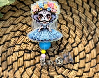 Calavera Badge Reels/Nurse Gifts/Small Gifts/Badge Reels/Nurse Badge Reels/Reels/Glitter Reels/Latino Reels/Hispanic Badge Reels/Cute Reels