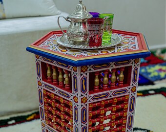 Table d’appoint marocaine peinte à la main | Table à thé peinte en bois | Table en bois peinte du Maroc | Table orientale en BOIS ROUGE