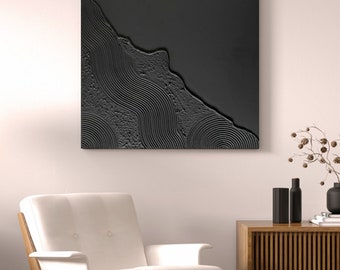 Black 3D texture painting abstract mural structure picture abstract image art