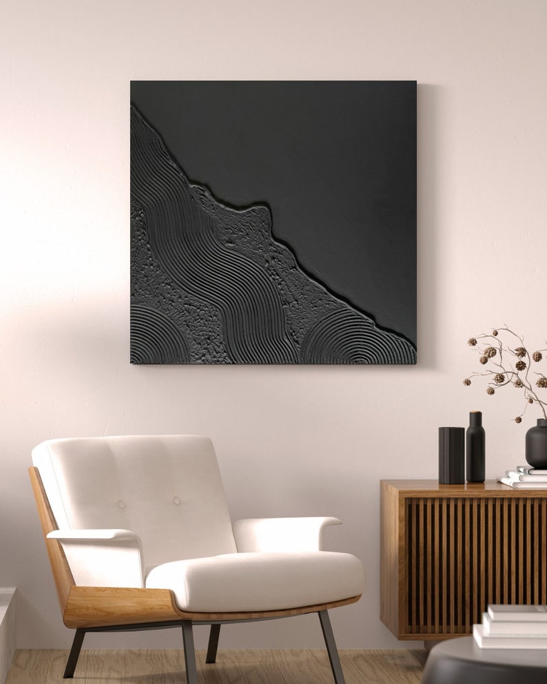 Black 3D texture painting abstract mural structure picture abstract image art image 1
