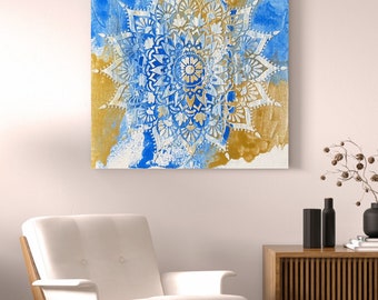 Strukturbild abstraktes Bild Kunst Gemälde weiß blau gold Wanddekoration