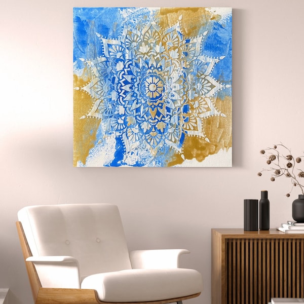 Strukturbild abstraktes Bild Kunst Gemälde weiß blau gold Wanddekoration